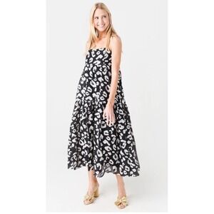 Hunter Bell New York Camden Leopard Print Tiered Midi Dress Black White